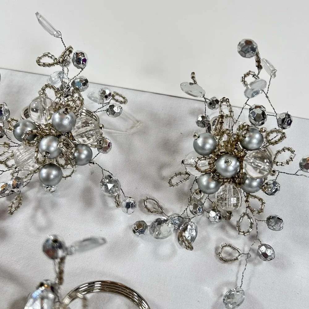 Set of 9 Silver Pearl Crystal Bling Beaded Round 5